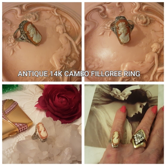 ANTIQUE 14K SOLID GOLD, FILLGREE CAMEO RING, SIZE 3 1/4 - Picture 16 of 16